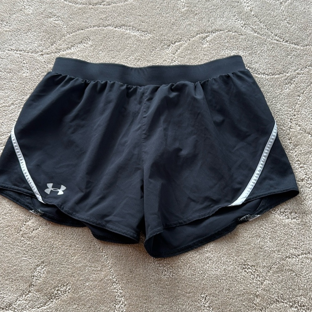 Under Armour Loose Fit HeatGear Women’s Running Workout Shorts, Black & White